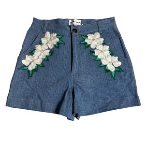 Antik Batik Embroidered Denim Shorts Floral Applique Women's M Medium